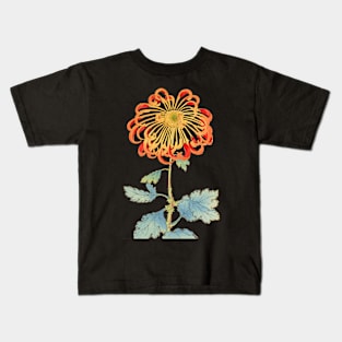 Red and Gold Chrysanthemum 2 - Hasegawa - Traditional Japanese style - Botanical Illustration Kids T-Shirt